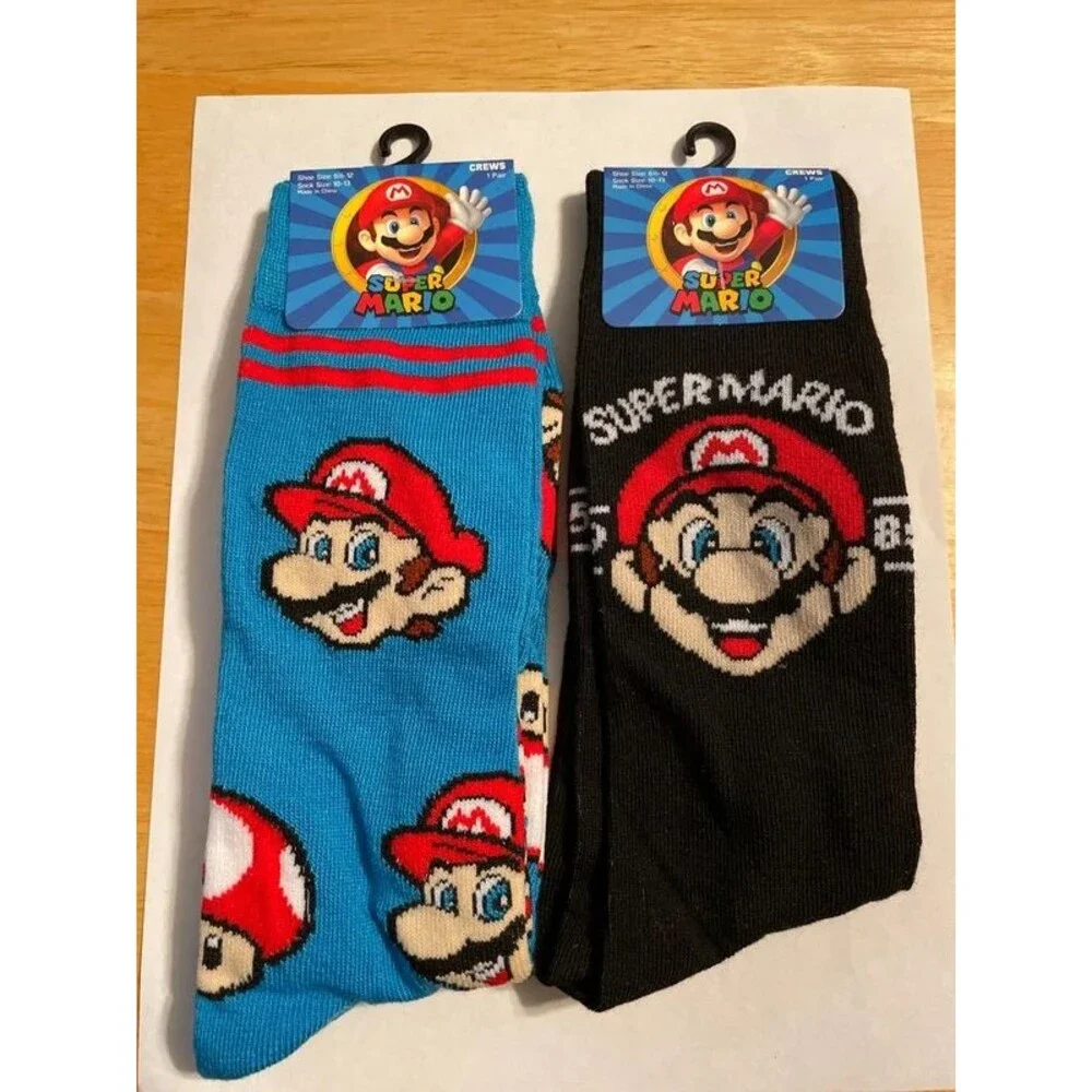Super Mario Adult Crew socks 2ct Black Blue